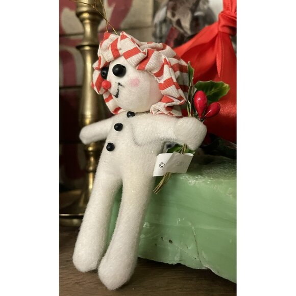 Snowmen Christmas Ornament Foam Balls Vintage Holiday Decor W Bonnet - Picture 5 of 7